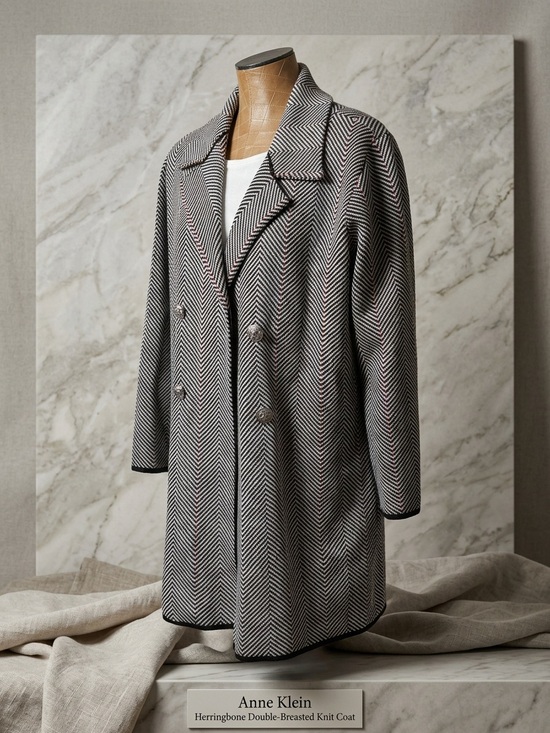 Anne Klein Other - Anne Klein Herringbone Double-Breasted Knit Coat